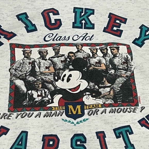 Mickey Mouse Varsity Vintage Cartoon Crewneck 1990s Pullover Sweatshirt - Picture 5 of 7